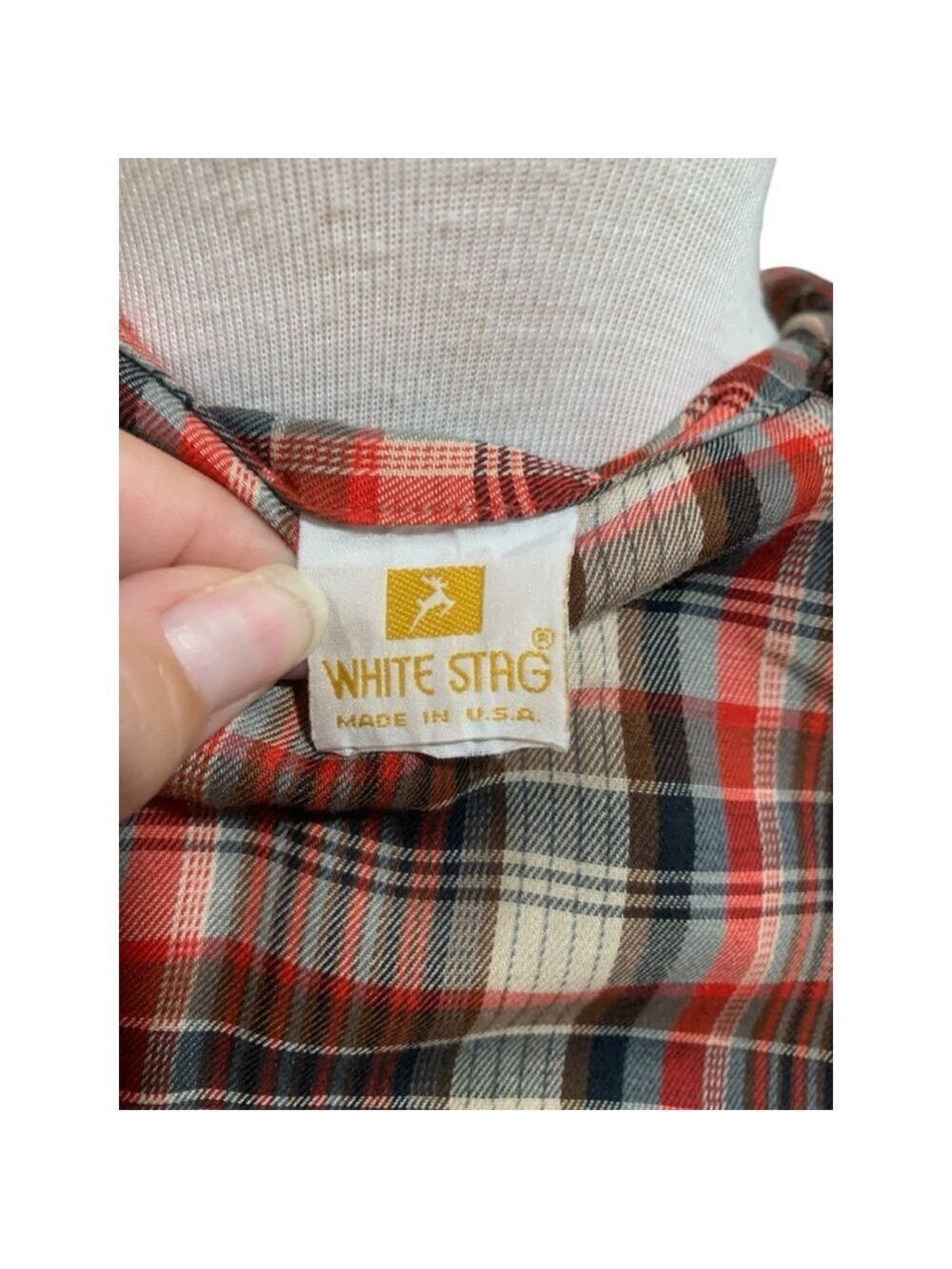 Vntg 80’s Women's White Stag Plaid Button Down short sleeved Shirt Red Brown M - Picture 6 of 6